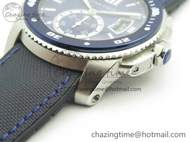 ZipUp Calibre de Cartier Diver TF 1:1 Best Edition SS Blue Dial On Nylon Black Rubber Strap 23J Movement 6270