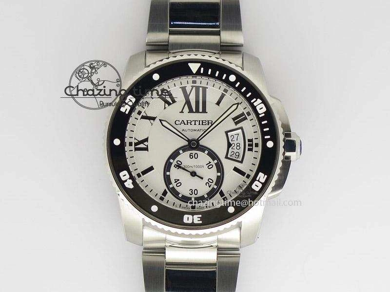 Calibre de Cartier Diver TF 1:1 Best Edition SS White Dial On SS Bracelet MIYOTA Movement Effortless 6363