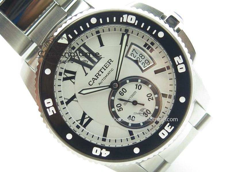 Calibre de Cartier Diver TF 1:1 Best Edition SS White Dial On SS Bracelet MIYOTA Movement Effortless 6363