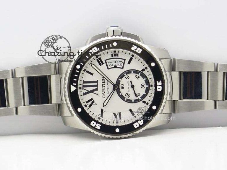 Calibre de Cartier Diver TF 1:1 Best Edition SS White Dial On SS Bracelet MIYOTA Movement Effortless 6363