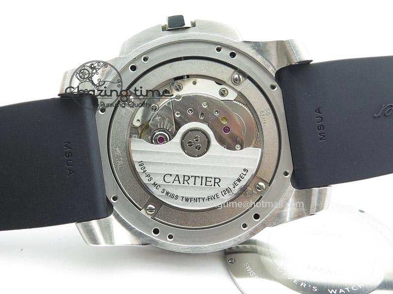 UrbanChic Calibre de Cartier Diver TF 1:1 Best Edition SS White Dial on Black Rubber Strap MIYOTA Movement 6372