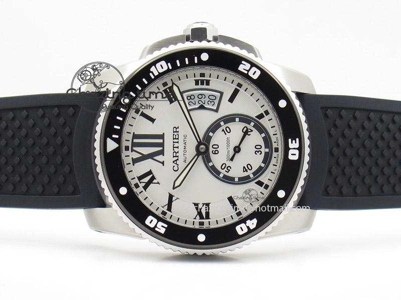 UrbanChic Calibre de Cartier Diver TF 1:1 Best Edition SS White Dial on Black Rubber Strap MIYOTA Movement 6372