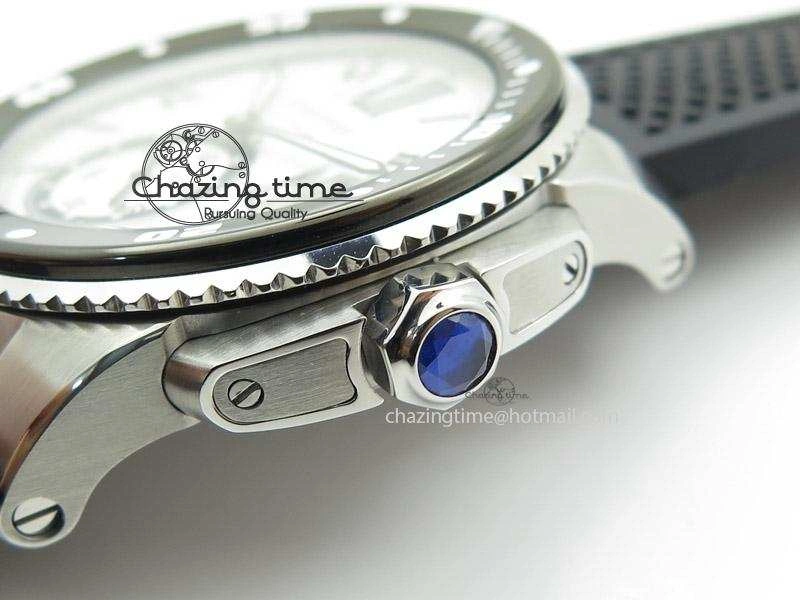 UrbanChic Calibre de Cartier Diver TF 1:1 Best Edition SS White Dial on Black Rubber Strap MIYOTA Movement 6372