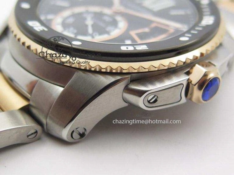 Efficient Calibre de Cartier Diver TF 1:1 Best Edition SS RG Black Dial On SS RG Bracelet MIYOTA Movement 6364