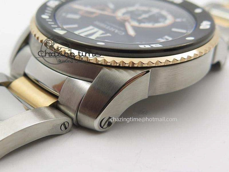 Efficient Calibre de Cartier Diver TF 1:1 Best Edition SS RG Black Dial On SS RG Bracelet MIYOTA Movement 6364
