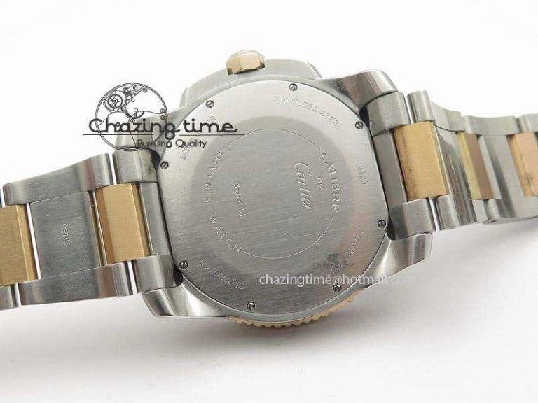 Efficient Calibre de Cartier Diver TF 1:1 Best Edition SS RG Black Dial On SS RG Bracelet MIYOTA Movement 6364