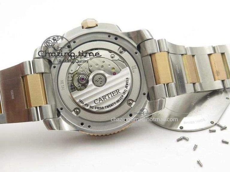 Efficient Calibre de Cartier Diver TF 1:1 Best Edition SS RG Black Dial On SS RG Bracelet MIYOTA Movement 6364