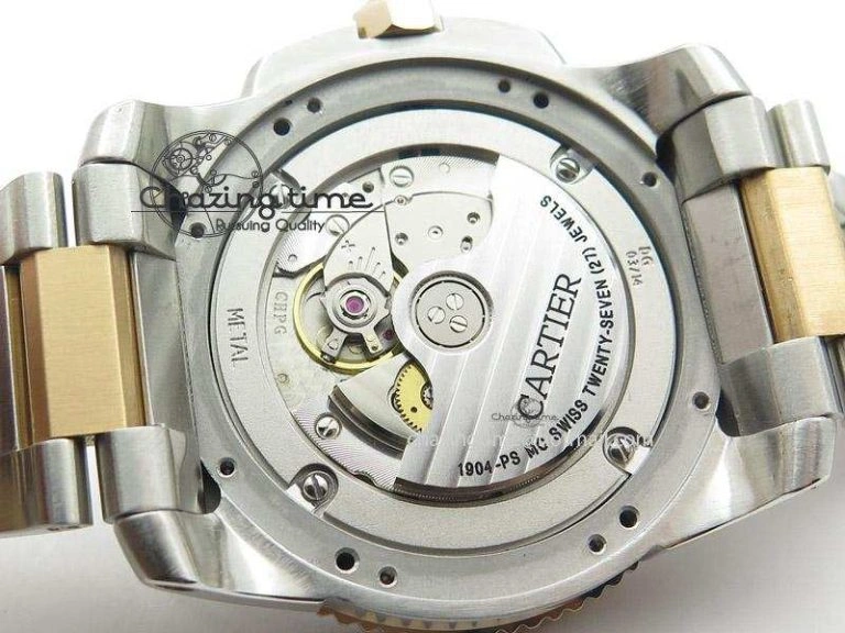 Efficient Calibre de Cartier Diver TF 1:1 Best Edition SS RG Black Dial On SS RG Bracelet MIYOTA Movement 6364