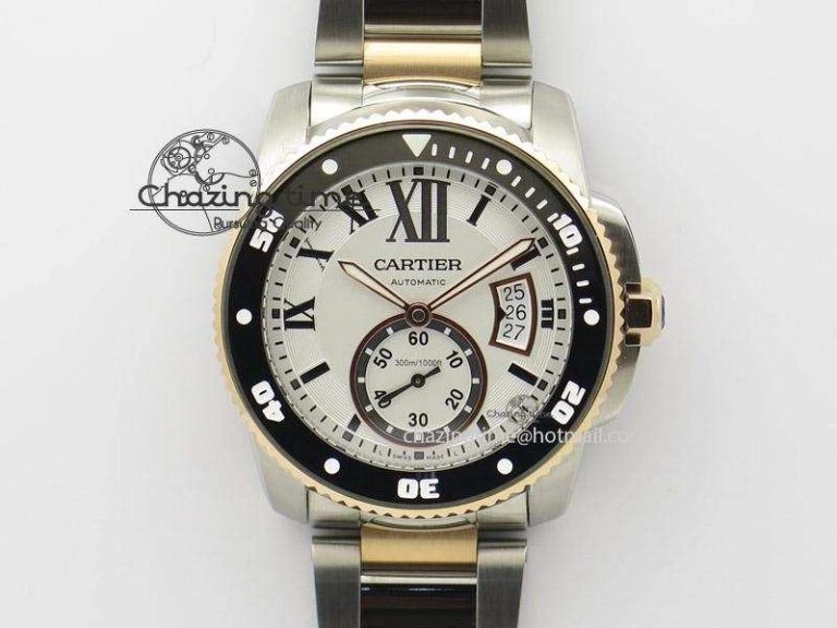Calibre de Cartier Diver TF 1:1 Best Edition SS RG White Dial On SS RG Bracelet MIYOTA Movement Comfortable 6365