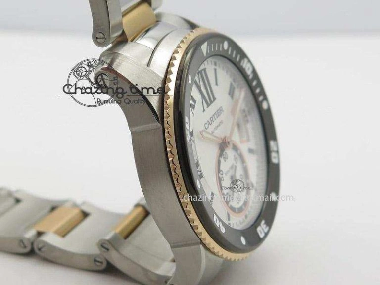 Calibre de Cartier Diver TF 1:1 Best Edition SS RG White Dial On SS RG Bracelet MIYOTA Movement Comfortable 6365