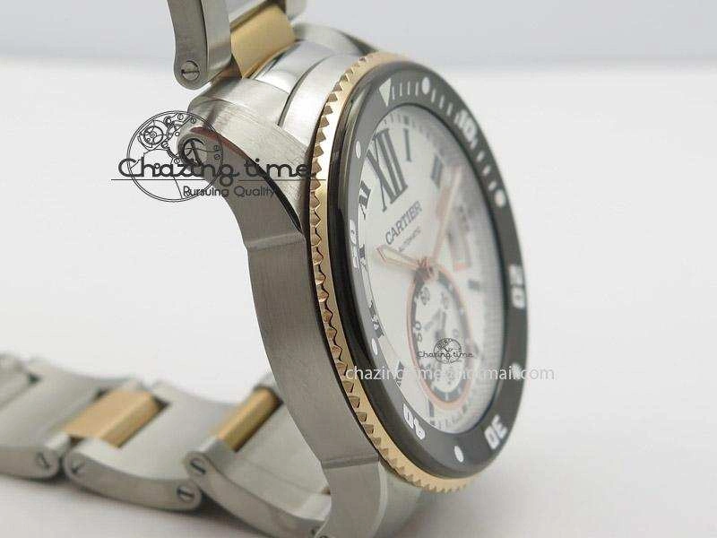 Calibre de Cartier Diver TF 1:1 Best Edition SS RG White Dial On SS RG Bracelet MIYOTA Movement Comfortable 6365