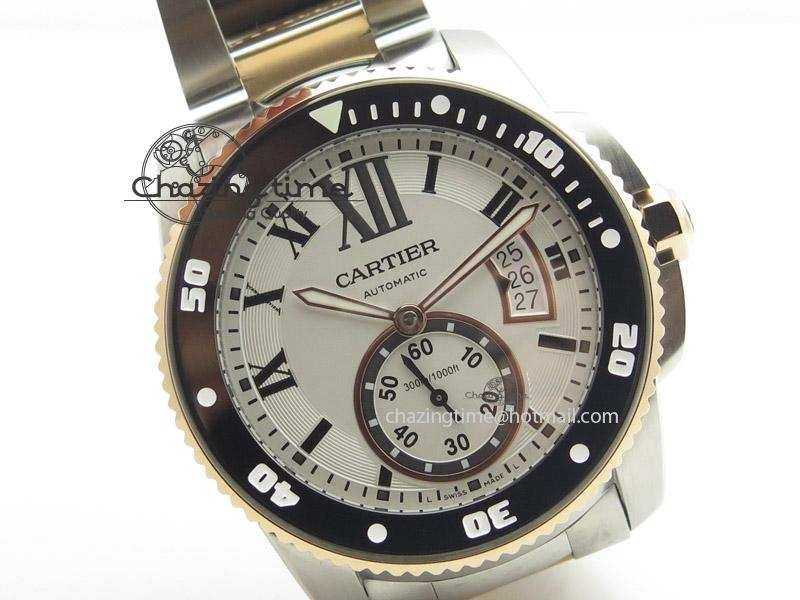 Calibre de Cartier Diver TF 1:1 Best Edition SS RG White Dial On SS RG Bracelet MIYOTA Movement Comfortable 6365