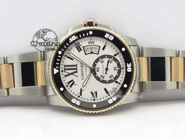 Calibre de Cartier Diver TF 1:1 Best Edition SS RG White Dial On SS RG Bracelet MIYOTA Movement Comfortable 6365