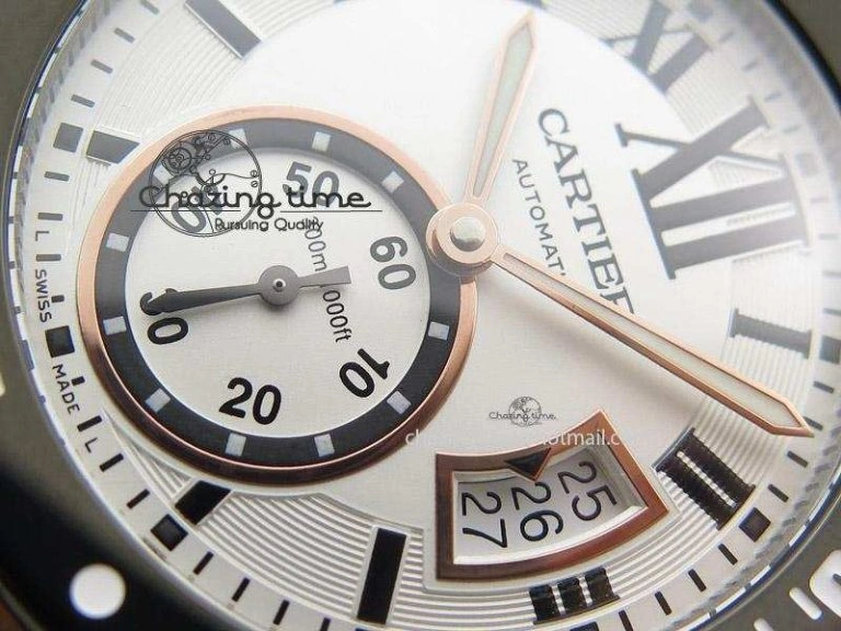Calibre de Cartier Diver TF 1:1 Best Edition SS RG White Dial On SS RG Bracelet MIYOTA Movement Comfortable 6365