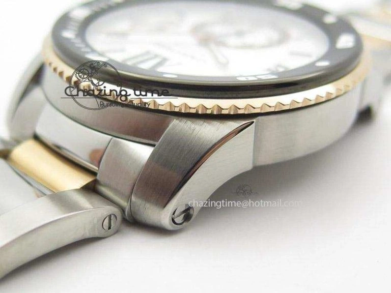 Calibre de Cartier Diver TF 1:1 Best Edition SS RG White Dial On SS RG Bracelet MIYOTA Movement Comfortable 6365