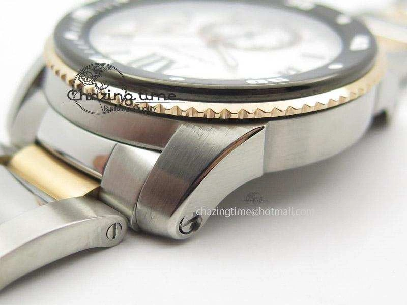 Calibre de Cartier Diver TF 1:1 Best Edition SS RG White Dial On SS RG Bracelet MIYOTA Movement Comfortable 6365