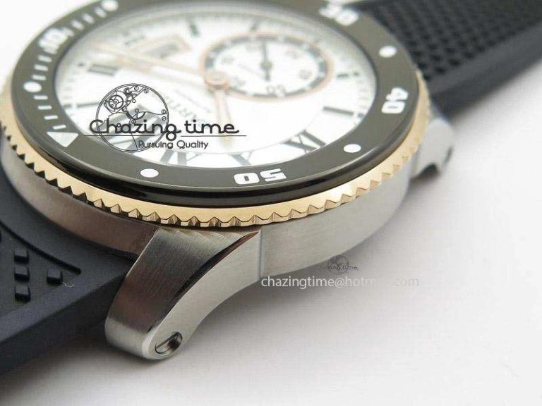 Calibre de Cartier Diver TF 1:1 Best Edition SS RG White Dial on Black Rubber Strap MIYOTA Movement SmoothTexture 6371