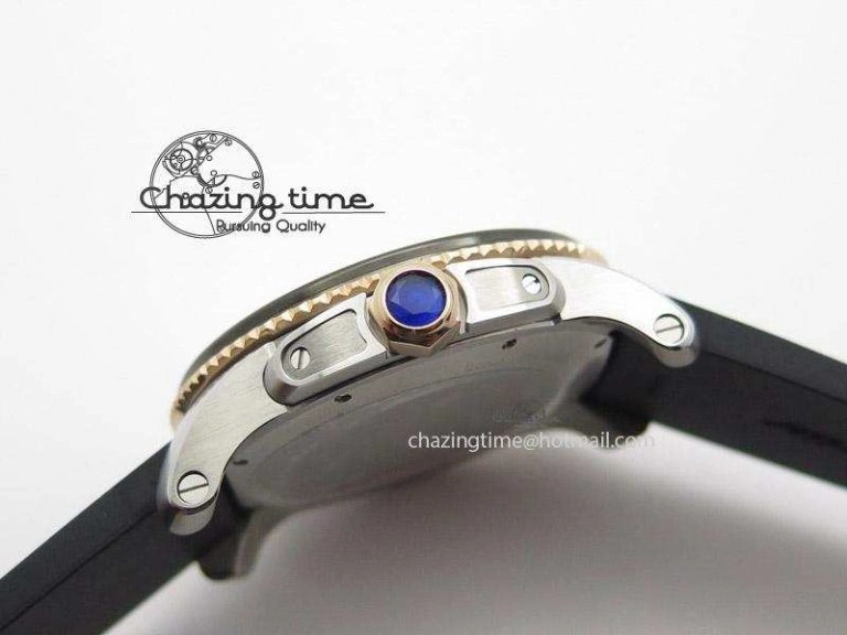 Calibre de Cartier Diver TF 1:1 Best Edition SS RG White Dial on Black Rubber Strap MIYOTA Movement SmoothTexture 6371