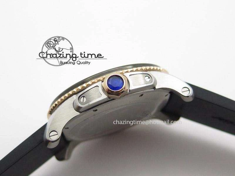 Calibre de Cartier Diver TF 1:1 Best Edition SS RG White Dial on Black Rubber Strap MIYOTA Movement SmoothTexture 6371