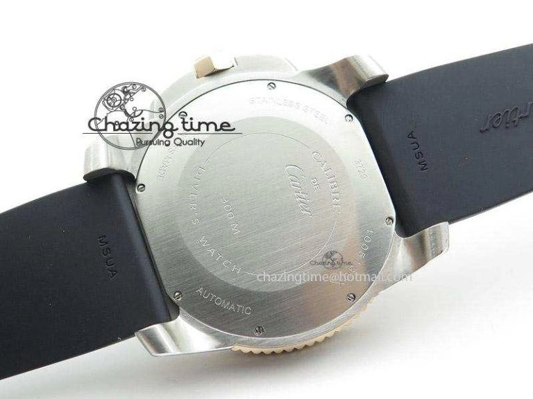 Calibre de Cartier Diver TF 1:1 Best Edition SS RG White Dial on Black Rubber Strap MIYOTA Movement SmoothTexture 6371