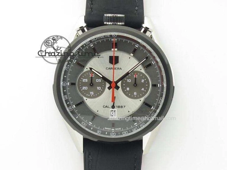 FashionForward Carrera 1887 Chrono V6F 1:1 Best Edition Gray Silver Dial On Black Leather Strap CAL 9714