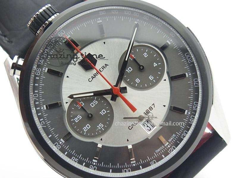 FashionForward Carrera 1887 Chrono V6F 1:1 Best Edition Gray Silver Dial On Black Leather Strap CAL 9714