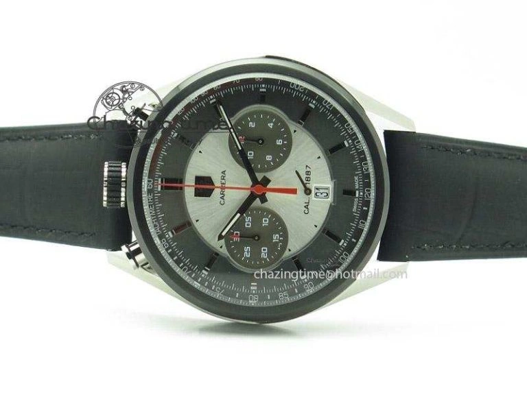 FashionForward Carrera 1887 Chrono V6F 1:1 Best Edition Gray Silver Dial On Black Leather Strap CAL 9714