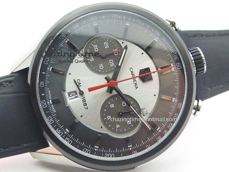 FashionForward Carrera 1887 Chrono V6F 1:1 Best Edition Gray Silver Dial On Black Leather Strap CAL 9714