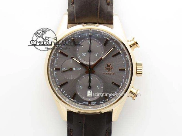 Carrera CAL1887 Chronograph 41mm RG V6F 1:1 Best Edition Gray Dial On Brown Leather Strap CAL Sleek 9707