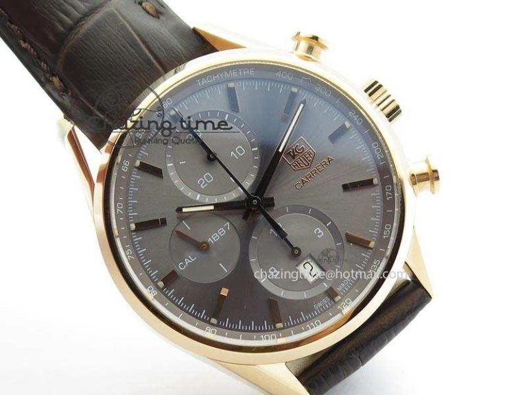Carrera CAL1887 Chronograph 41mm RG V6F 1:1 Best Edition Gray Dial On Brown Leather Strap CAL Sleek 9707