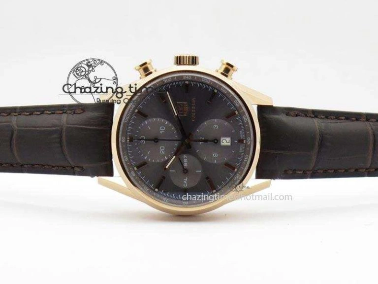 Carrera CAL1887 Chronograph 41mm RG V6F 1:1 Best Edition Gray Dial On Brown Leather Strap CAL Sleek 9707