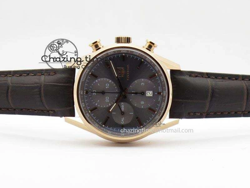 Carrera CAL1887 Chronograph 41mm RG V6F 1:1 Best Edition Gray Dial On Brown Leather Strap CAL Sleek 9707