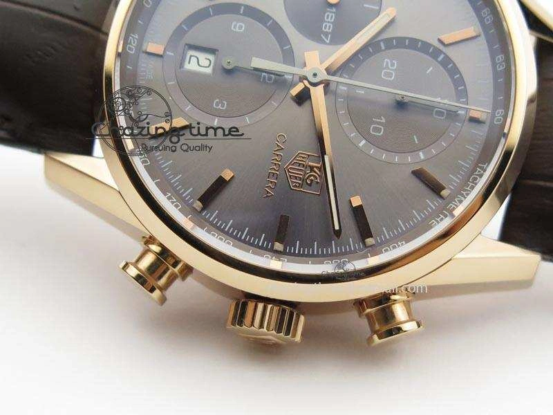 Carrera CAL1887 Chronograph 41mm RG V6F 1:1 Best Edition Gray Dial On Brown Leather Strap CAL Sleek 9707