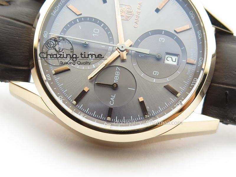 Carrera CAL1887 Chronograph 41mm RG V6F 1:1 Best Edition Gray Dial On Brown Leather Strap CAL Sleek 9707