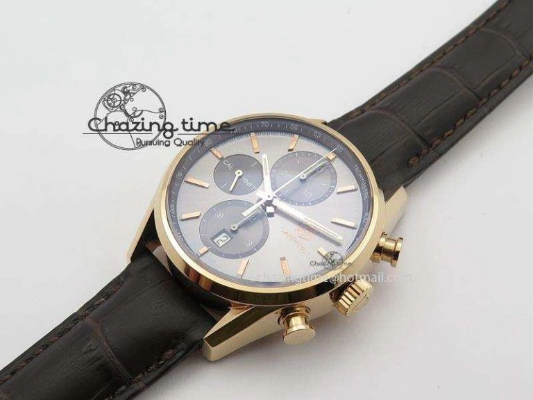 Carrera CAL1887 Chronograph 41mm RG V6F 1:1 Best Edition Gray Dial On Brown Leather Strap CAL Sleek 9707
