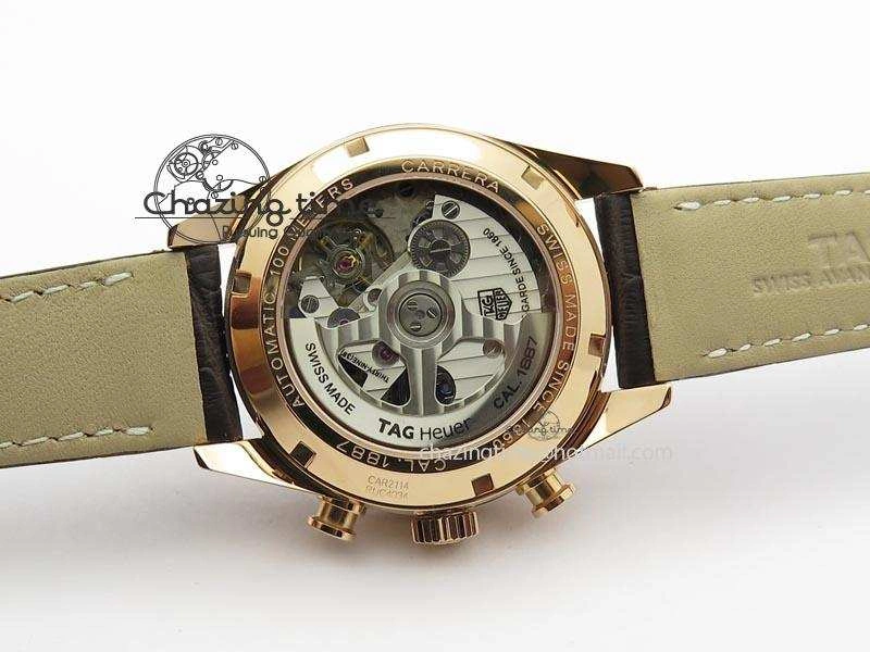 Carrera CAL1887 Chronograph 41mm RG V6F 1:1 Best Edition Gray Dial On Brown Leather Strap CAL Sleek 9707