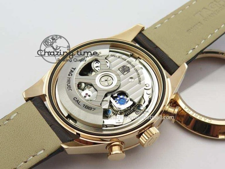 Carrera CAL1887 Chronograph 41mm RG V6F 1:1 Best Edition White Dial On Brown Leather Strap CAL Timeless 9704