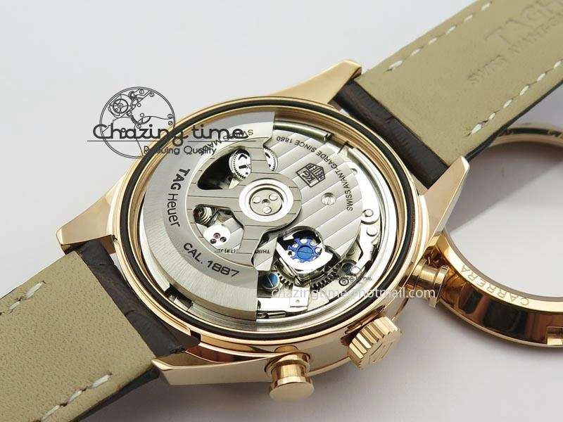 Carrera CAL1887 Chronograph 41mm RG V6F 1:1 Best Edition White Dial On Brown Leather Strap CAL Timeless 9704