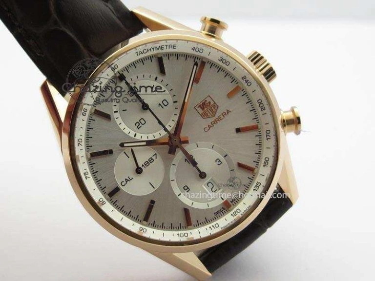 Carrera CAL1887 Chronograph 41mm RG V6F 1:1 Best Edition White Dial On Brown Leather Strap CAL Timeless 9704