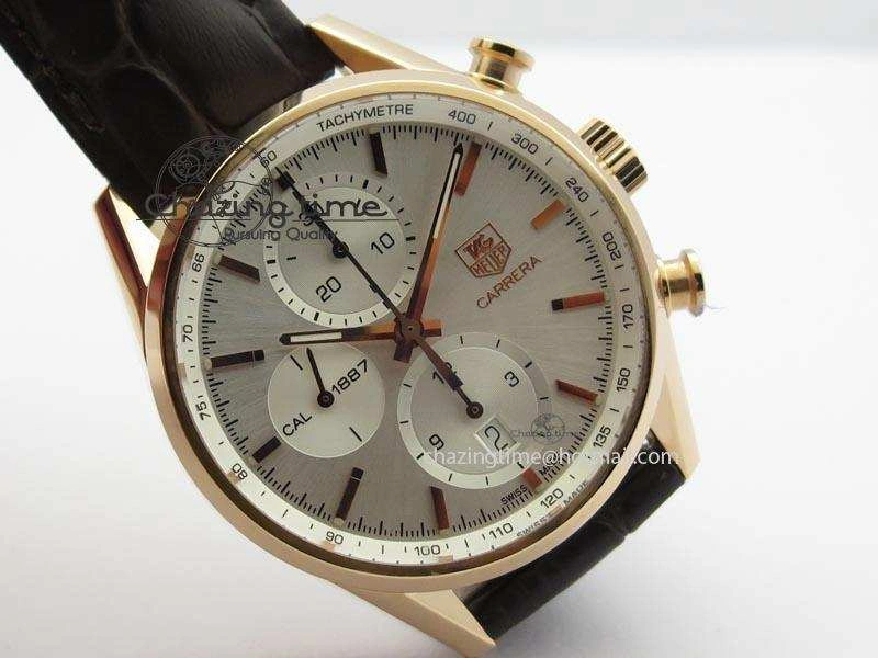 Carrera CAL1887 Chronograph 41mm RG V6F 1:1 Best Edition White Dial On Brown Leather Strap CAL Timeless 9704
