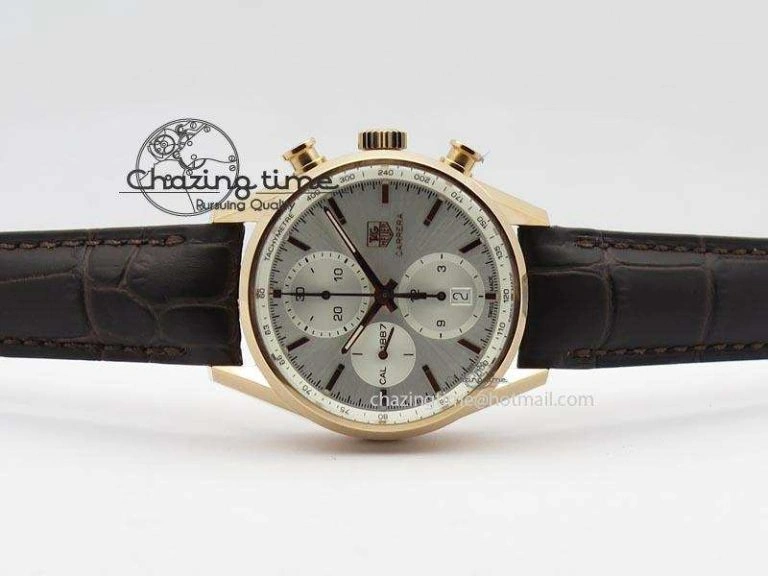 Carrera CAL1887 Chronograph 41mm RG V6F 1:1 Best Edition White Dial On Brown Leather Strap CAL Timeless 9704