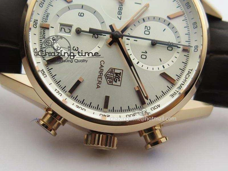 Carrera CAL1887 Chronograph 41mm RG V6F 1:1 Best Edition White Dial On Brown Leather Strap CAL Timeless 9704