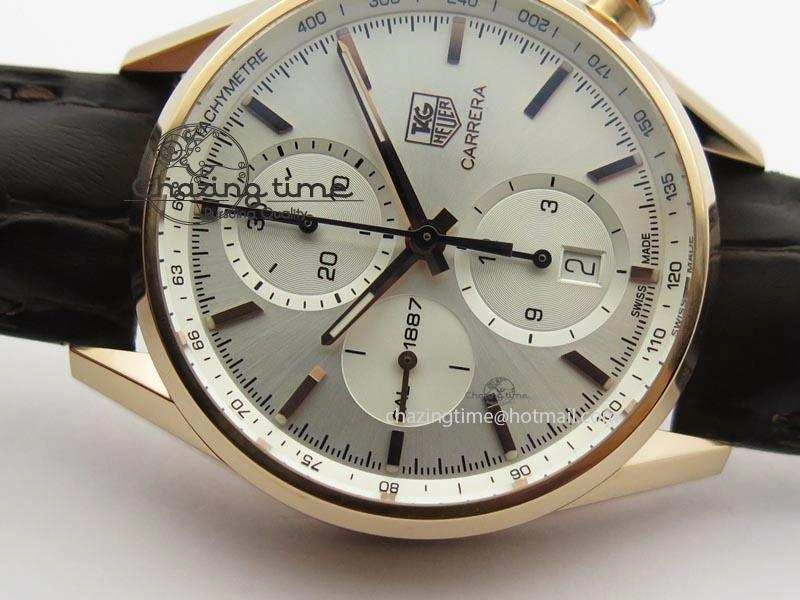 Carrera CAL1887 Chronograph 41mm RG V6F 1:1 Best Edition White Dial On Brown Leather Strap CAL Timeless 9704