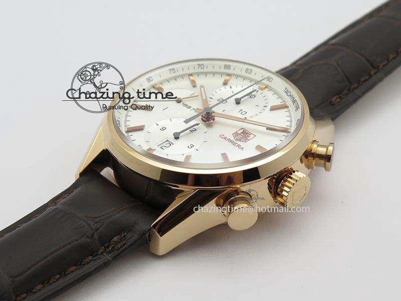 Carrera CAL1887 Chronograph 41mm RG V6F 1:1 Best Edition White Dial On Brown Leather Strap CAL Timeless 9704