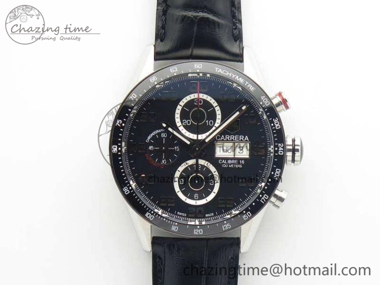 Carrera CAL1887 Chronograph 41mm SS V6F 1:1 Best Edition Blue Dial On Black Leather Strap CAL Popular 9717