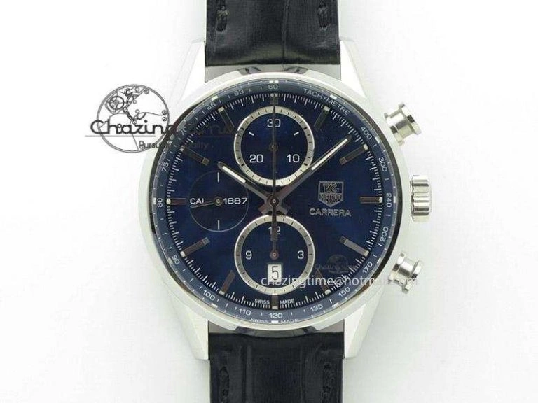 Carrera CAL1887 Chronograph 41mm SS V6F 1:1 Best Edition Blue Dial On Black Leather Strap CAL Popular 9717