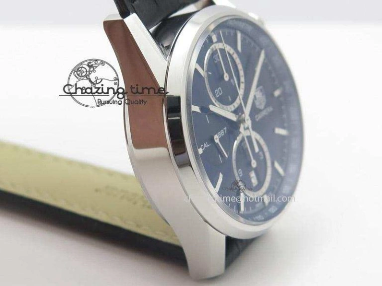 Carrera CAL1887 Chronograph 41mm SS V6F 1:1 Best Edition Blue Dial On Black Leather Strap CAL Popular 9717