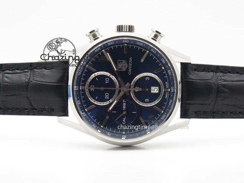 Carrera CAL1887 Chronograph 41mm SS V6F 1:1 Best Edition Blue Dial On Black Leather Strap CAL Popular 9717