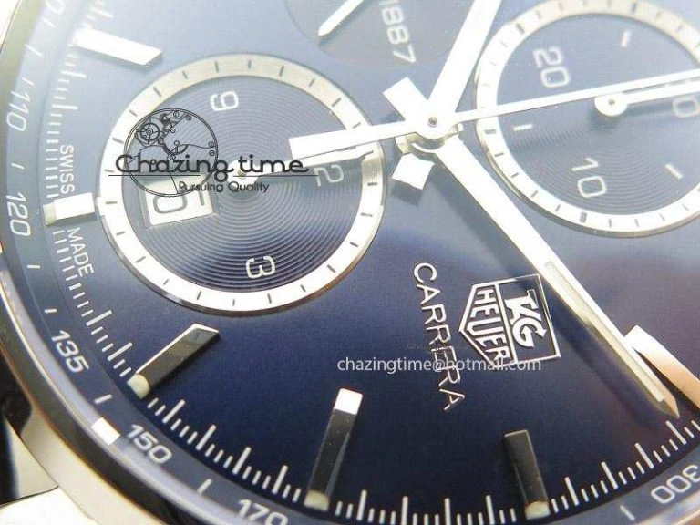 Carrera CAL1887 Chronograph 41mm SS V6F 1:1 Best Edition Blue Dial On Black Leather Strap CAL Popular 9717