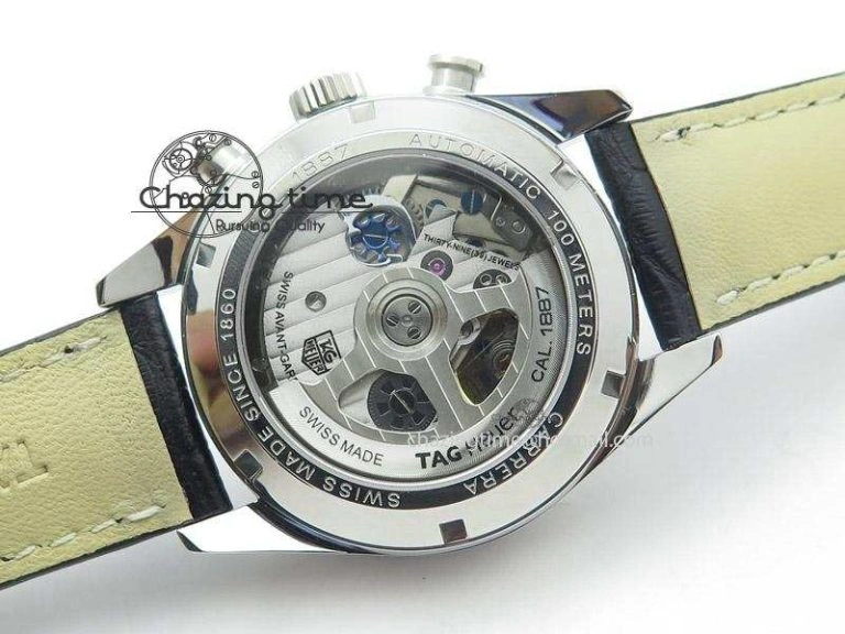 Carrera CAL1887 Chronograph 41mm SS V6F 1:1 Best Edition Blue Dial On Black Leather Strap CAL Popular 9717